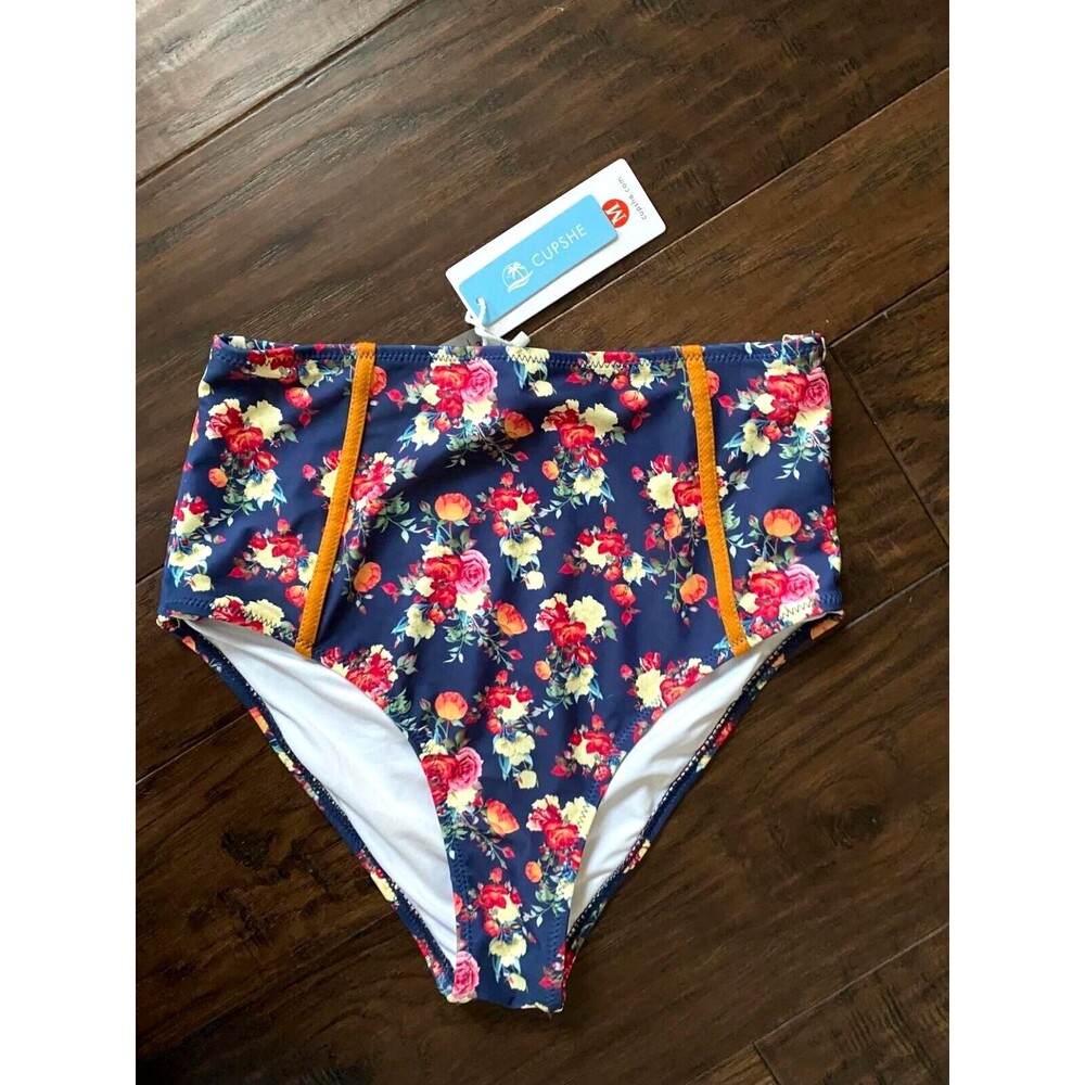 NWT Cupshe Bikini Bathing Swimsuit Bottom Tropical Floral print,  High Rise M